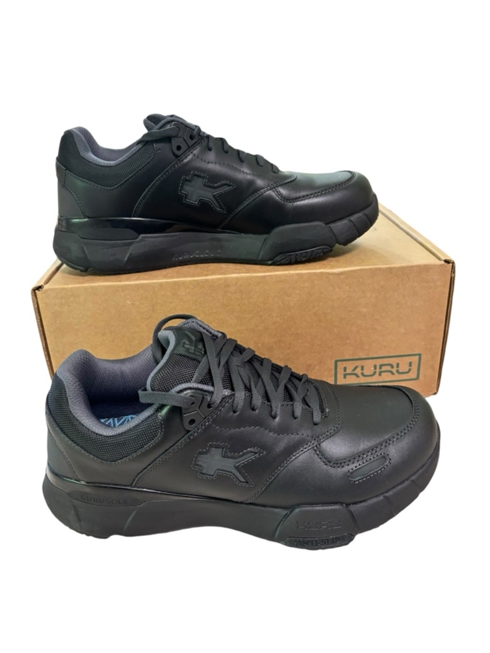 KURU Kinetic 2 Shoes Mens 10 Wide Black Leather Work Sneakers Comfort Anti Slip